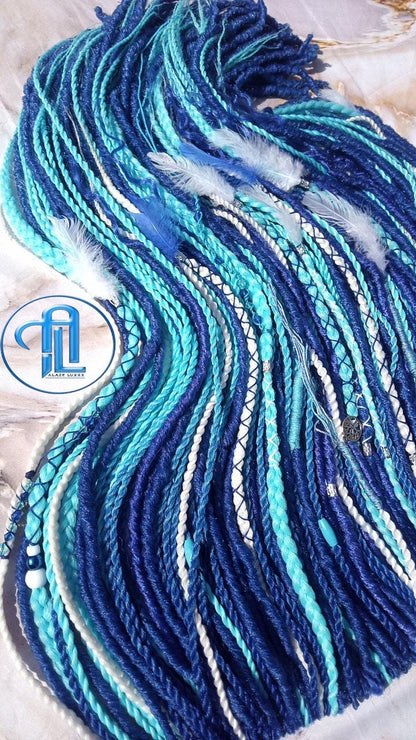 Blue White Ombre SE Synthetic Crochet Straight Dreads Braids synthetic soft and light Braid in hair extension Fake Faux Dreads Partial Set