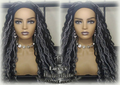 Headband Wig Goddess Faux Dread Locs Salt N Pepper 44 51 Black Gypsy Boho Silver Black 1B Grey Gray Platinum Storm Wig Unit Wavy