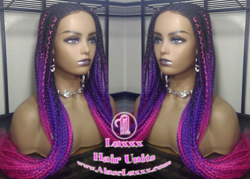 Cornrow Black Purple Pink Ombre Lemonade Braid Wig Lace Closure Baby Hair Box Braids Mermaid Unicorn Rainbow Hair