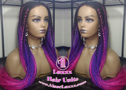 Cornrow Black Purple Pink Ombre Lemonade Braid Wig Lace Closure Baby Hair Box Braids Mermaid Unicorn Rainbow Hair