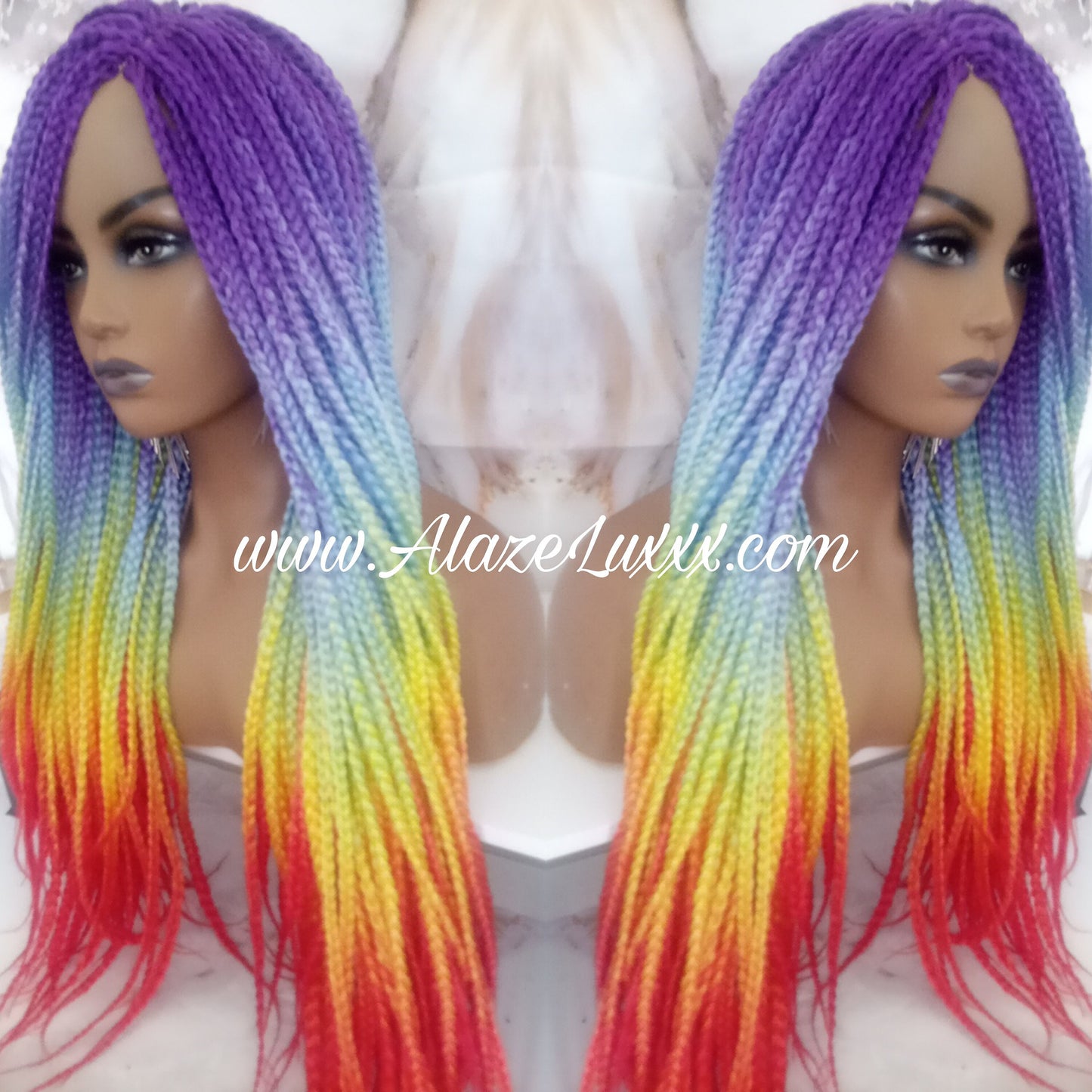 Rainbow Mermaid Purple Blue Yellow Orange  Wig Box Braids braided Synthetic hair Lace Part Wig Pride Ready to Ship LGBT Pride