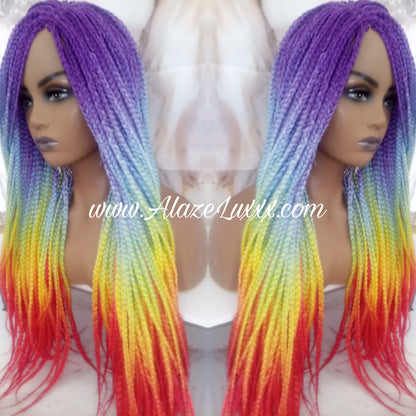 Rainbow Mermaid Purple Blue Yellow Orange  Wig Box Braids braided Synthetic hair Lace Part Wig Pride Ready to Ship LGBT Pride