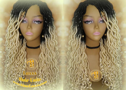 Gypsy Bohemian 613 Goddess Faux Dread Wig 1B Black Blonde Ombre Dark Roots Marley Dred Lock Platinum Braided Wig