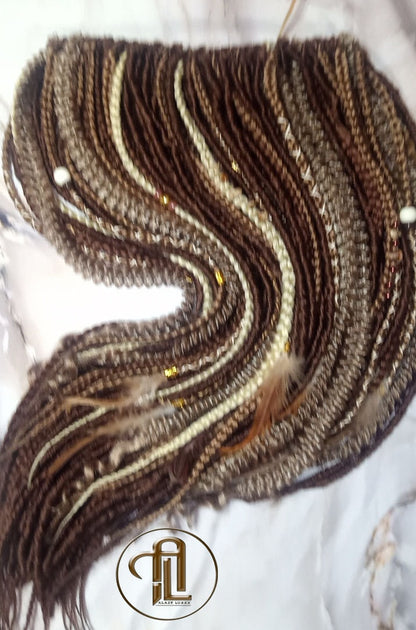 Brown Blonde Set Soft boho Bohemian dreadlocks textured braids wavy dreads  SE Full set Curls dreads and Braids Dragon Braids
