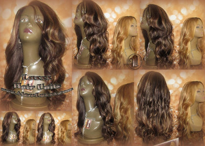 Virgin Hair Wig Brown Blonde Highlights Lace Front Straight Layered Cancer Wig, Alopecia Areata, Alopecia Universalis, Alopecia Totalis Wigs