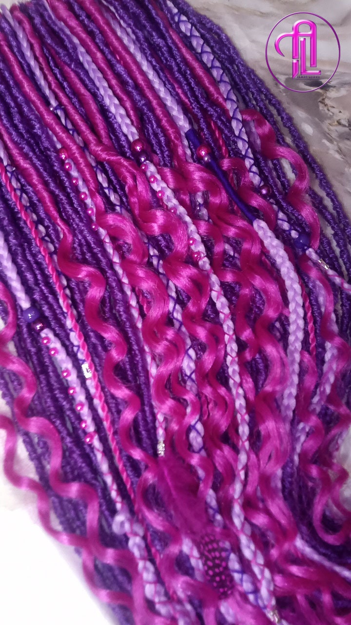 Wavy Pink Purple Single Ended SE Set Straight Soft Crochet Boho Dread Braid Extensions Textured Hair Dread Curly Pink Dreads Synthetic