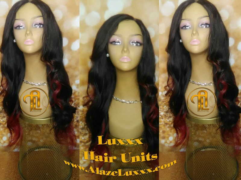 Rihanna Fire Red Hair Straight Virgin Wig Unit New Ombre Custom Color Lace Closure Dip Dye Tips Ends Curls Middle Side Part Celebrity Colour