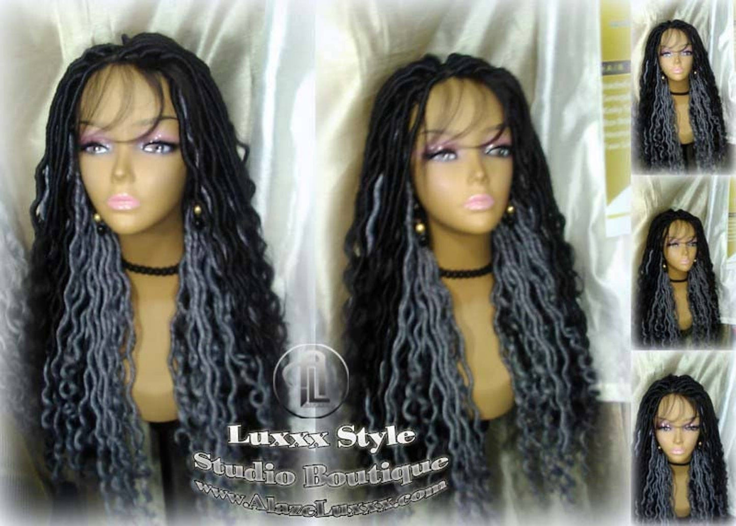 Faux Locs Synthetic Goddess LONG Lace Salt N Pepper Closure w Baby Hairs Dread Wig Wavy Black Carnival Cosplay Rave Raver 1b 51
