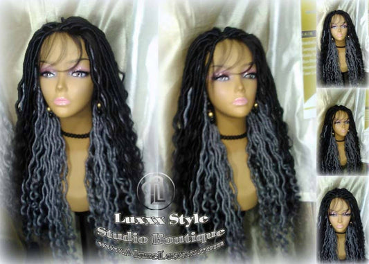 Faux Locs Synthetic Goddess LONG Lace Salt N Pepper Closure w Baby Hairs Dread Wig Wavy Black Carnival Cosplay Rave Raver 1b 51
