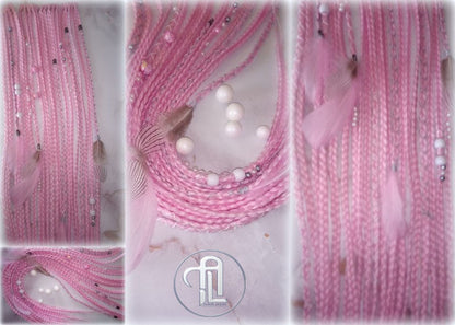 Clipin Light Pink Pastel Clip in Braid Long 24 in Boho Extensions Pink Ombre Purple Box braiding hair Rave Festival Feathers Elements
