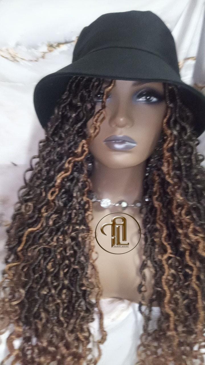 Bucket Hat Boho Goddess Locs  Ombre Brown Blonde Loc Wig Hat  Faux Locs Hat Wig  Dreads Locs Cap  Alopecia Chemo Hair Thinning Fisherman Hat