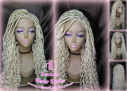 Boho 613 Boho Braid Wig Bohemian Lace Closure Wig Platinum Blonde Goddess Faux Locs Baby Hair Gypsy
