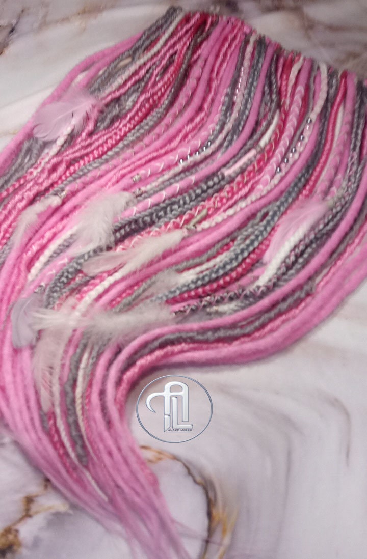 Pink Gray White Straight Single Ended SE Set Kit Soft Crochet Boho Dread Braid Hair Wrap Extensions Festival Hair Partial Single Loop Dread