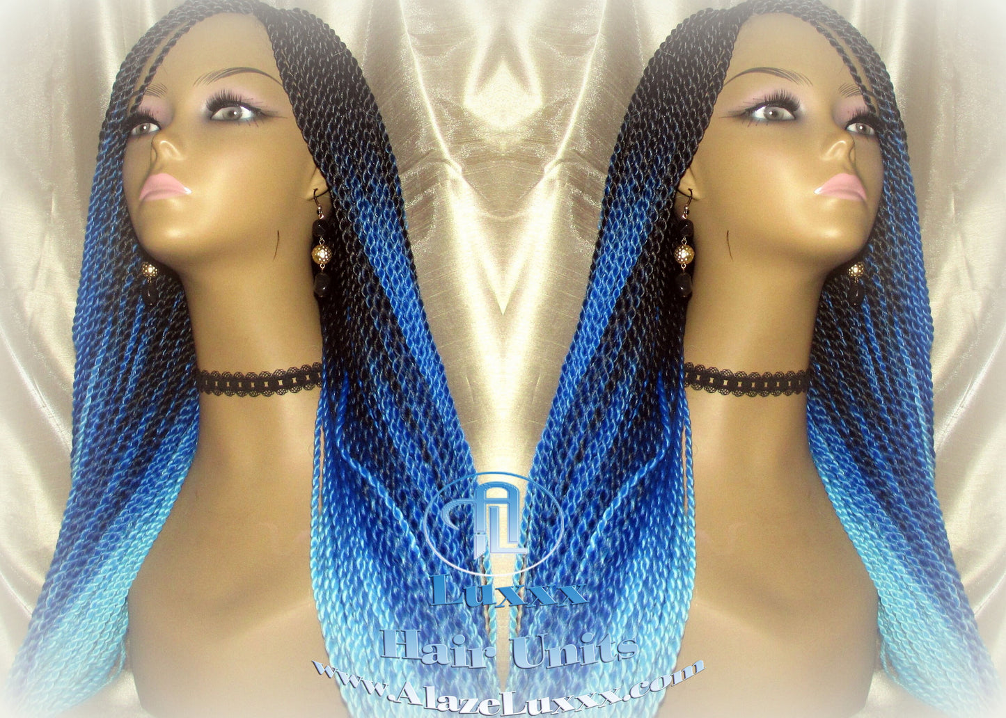 Blue Ombre Senegalese Twist Braid Wig Small Long Carnival Festival EDC Drag Queen Cosplay Unicorn Mermaid Wig Sale Alopecia Blue Braids