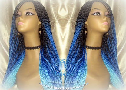 Blue Ombre Senegalese Twist Braid Wig Small Long Carnival Festival EDC Drag Queen Cosplay Unicorn Mermaid Wig Sale Alopecia Blue Braids