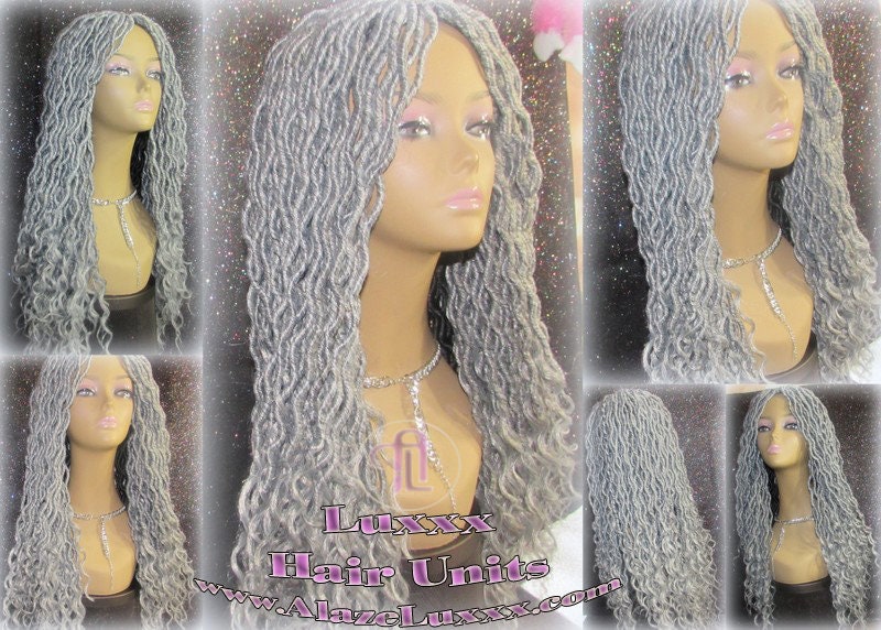 Storm Silver Grey Gray 44 51 Platinum Storm Gypsy Bohemian Boho Goddess Faux Dread Locs Wig Unit Wavy Dred  Coplay Lock Crochet Costume Hair