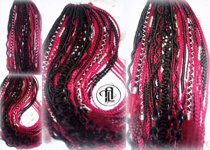 Ponytail Hair Fall Viking Extensions Black Red Elements Accents Feathers synthetic box braids renaissance hair scrunchie kawaii dreadlock
