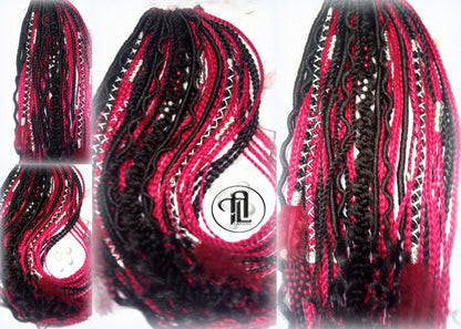 Ponytail Hair Fall Viking Extensions Black Red Elements Accents Feathers synthetic box braids renaissance hair scrunchie kawaii dreadlock