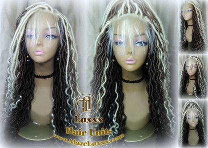 Gypsy Boho 613 Boho Goddess Faux Locs Platinum Brown Blonde  27 Braid Wig Bohemian Lace Dreads Cosplay Mermaid Summer Spring Wig Costume