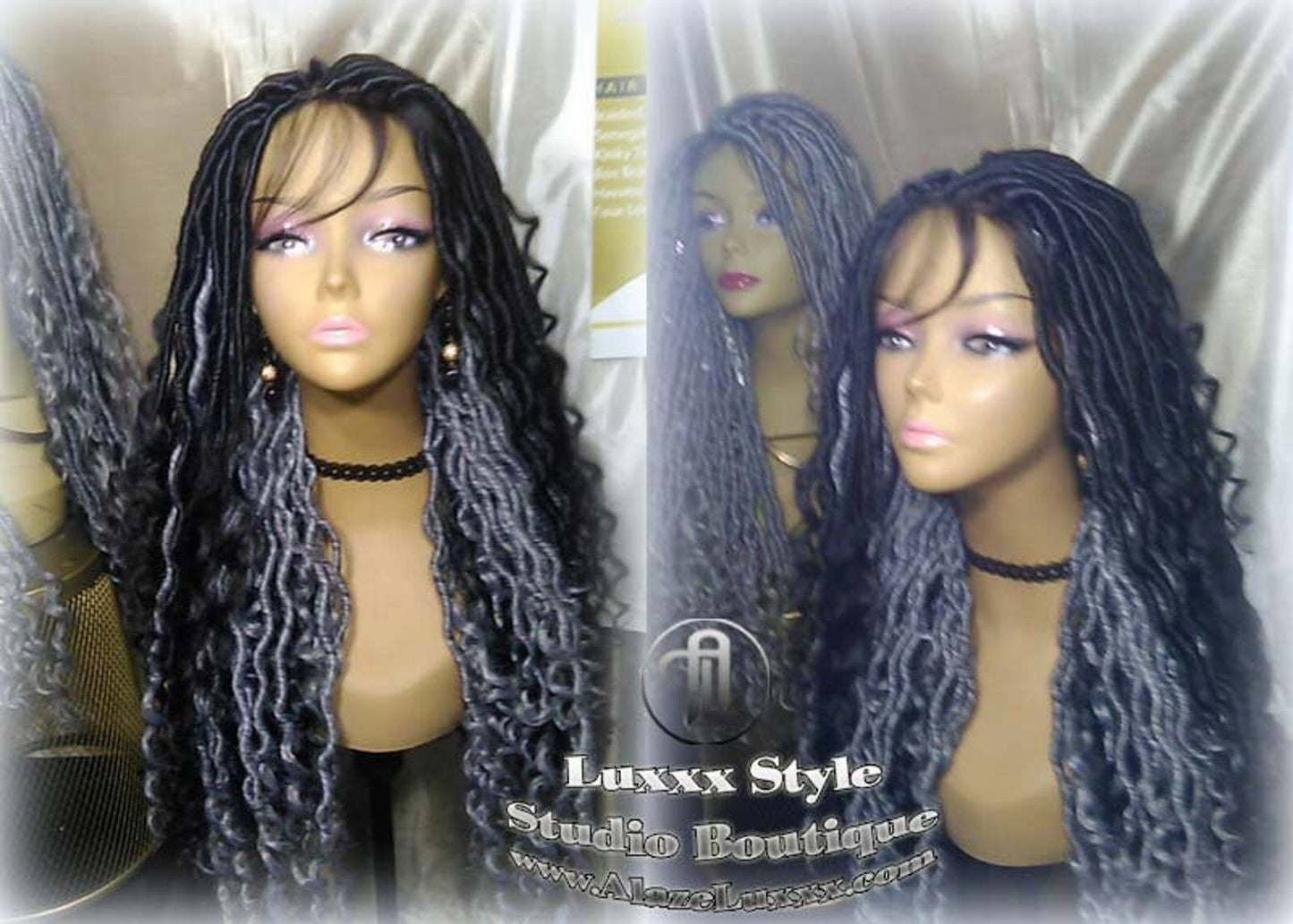 Faux Locs Synthetic Goddess LONG Lace Salt N Pepper Closure w Baby Hairs Dread Wig Wavy Black Carnival Cosplay Rave Raver 1b 51