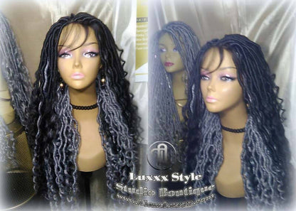 Faux Locs Synthetic Goddess LONG Lace Salt N Pepper Closure w Baby Hairs Dread Wig Wavy Black Carnival Cosplay Rave Raver 1b 51