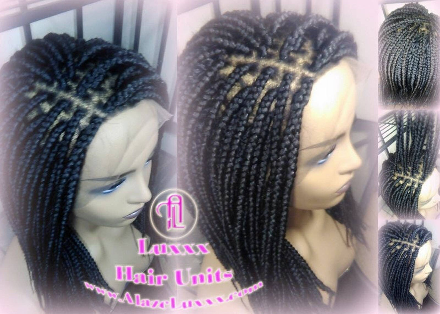 Short Black Lace Baby Hair Box Braid Wig Unit Large Medium! Glueless! Black Box Braid Wig 12-14in Straight Goddess Braids Lace Wig