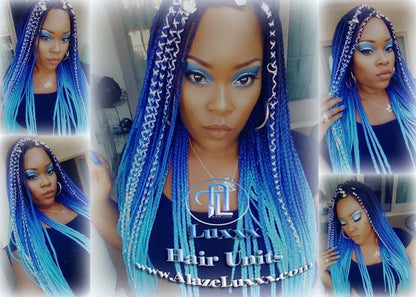 Blue Black Braid Wig Lace Closure Ombre Blue Mermaid Hair Box Braids Wig Multi Color  Blue  Ombre Box