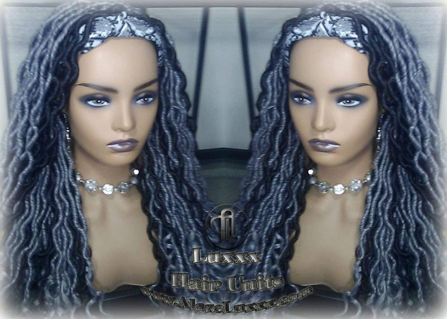 Headband Wig Goddess Faux Dread Locs Salt N Pepper 44 51 Black Gypsy Boho Silver Black 1B Grey Gray Platinum Storm Wig Unit Wavy