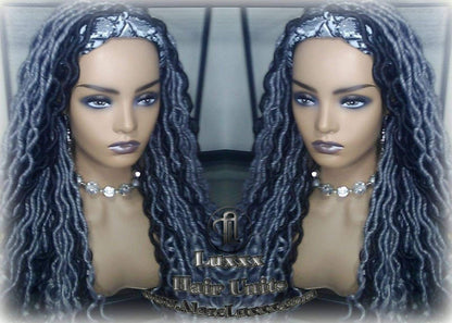 Headband Wig Goddess Faux Dread Locs Salt N Pepper 44 51 Black Gypsy Boho Silver Black 1B Grey Gray Platinum Storm Wig Unit Wavy