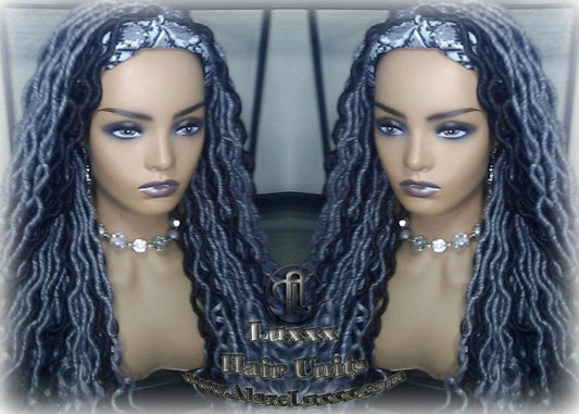 Headband Wig Goddess Faux Dread Locs Salt N Pepper 44 51 Black Gypsy Boho Silver Black 1B Grey Gray Platinum Storm Wig Unit Wavy