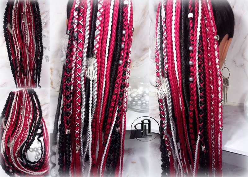 Viking Ponytail Hair Fall Extensions Red Black  Elements Accents Feathers Jungle box braids hair scrunchie Butterfly