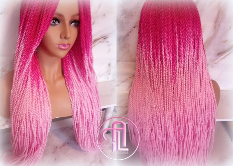 Pink Ombre Senegalese Twist Braid Wig Small Long Gradient Unicorn Mermaid Wig Sale Alopecia Braids Light Pink Hot Pink Ready to Ship