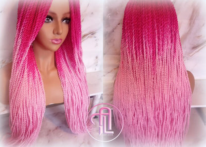 Pink Ombre Senegalese Twist Braid Wig Small Long Gradient Unicorn Mermaid Wig Sale Alopecia Braids Light Pink Hot Pink Ready to Ship