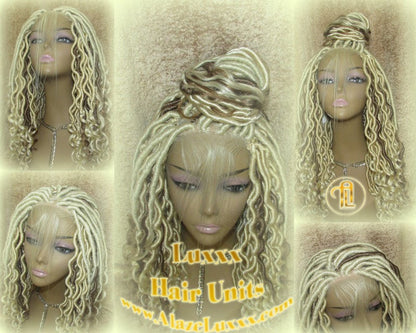 Platinum Blonde Gypsy Bohemian Boho Goddess Faux Dread Locs Wig Unit! Blonde #613 #27 Wavy Marley Dred Lace Closure Lace 4x4 Wig Baby Hair