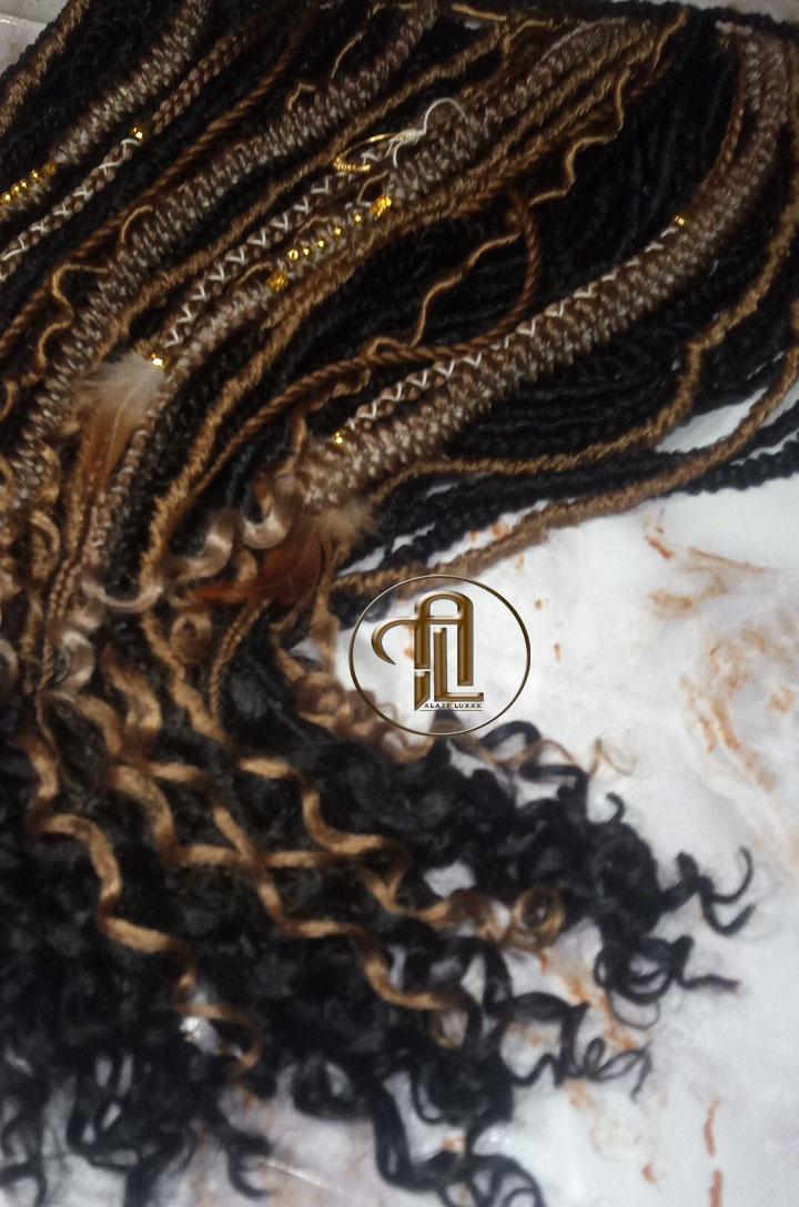 Black Warm Blonde  Dreadlocks Braids SE Set Kit Mixed Soft Crochet Boho Hair Full Head Curly Wavy Extensions Textured Natural Single Loop