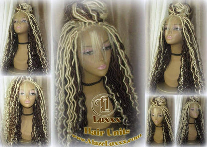 Goddess Faux Locs Platinum Blonde Brown 27 Gypsy Boho 613 Boho Braid Wig Bohemian Lace Dreads Closure Cosplay Mermaid Summer Spring