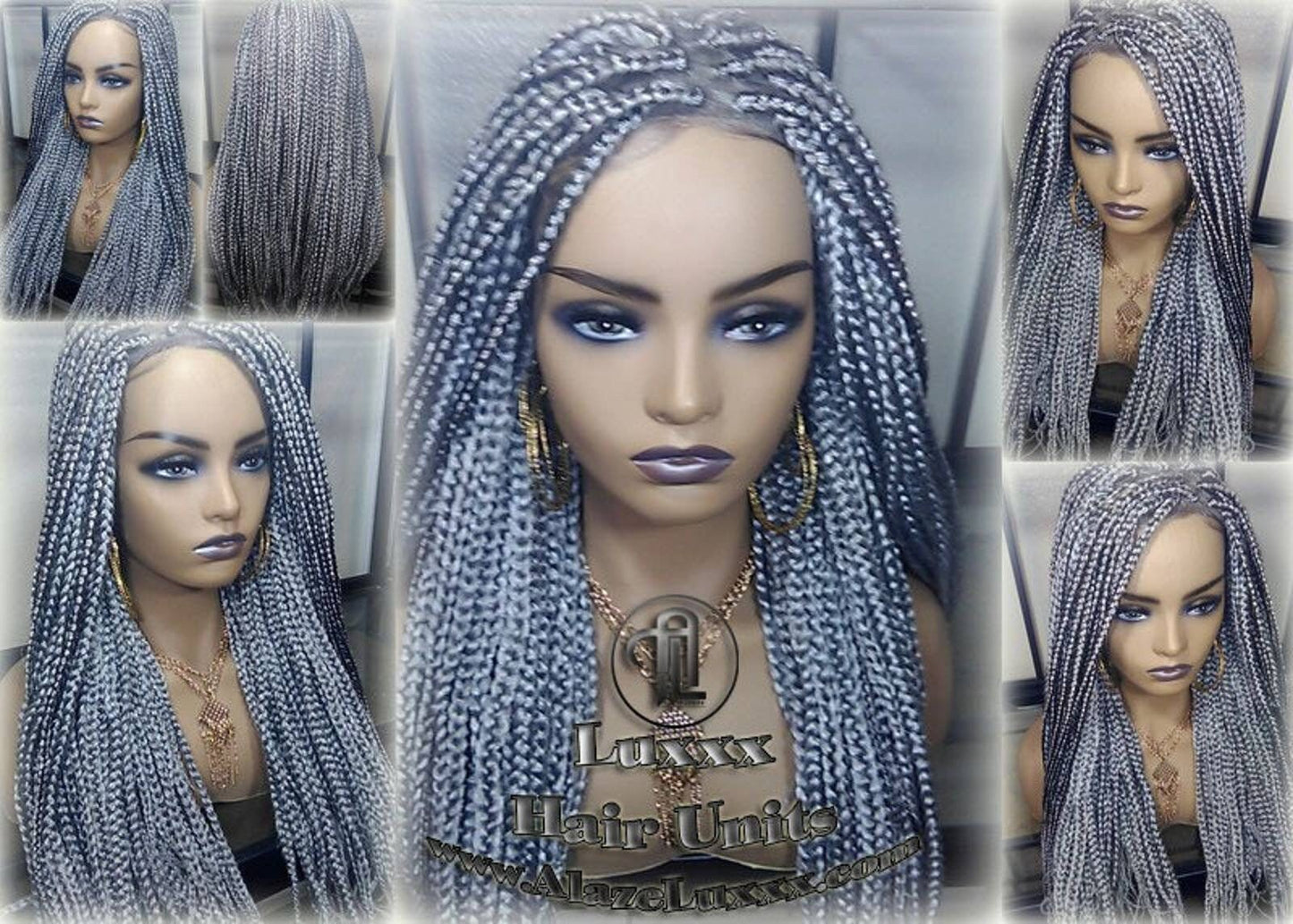 Box Braid 44 51 Wig Grey Gray Silver Lace Baby Hair Storm Long Medium Straight Glueless! Braid Lace Wig Pre Stretched Braiding Hair