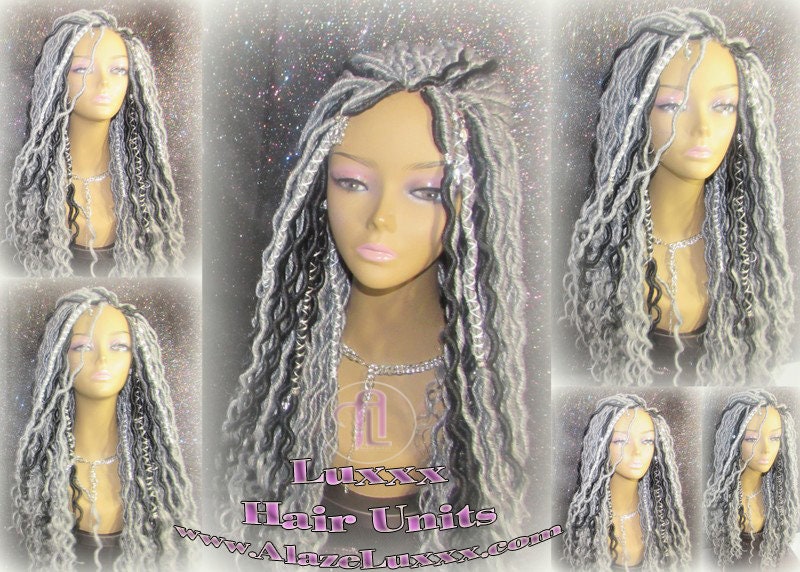 Silver Black 1B Grey Gray Black 44 51 Platinum 22-24' Long Wig Storm Gypsy Boho Faux Dread Loc Wig Unit Wavy Marley Dred Carnival Festival