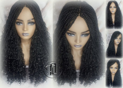 Black boho curly box braids 1b Box Braid Wig Long Medium Straight bohemian gypsy Curly Box Braids