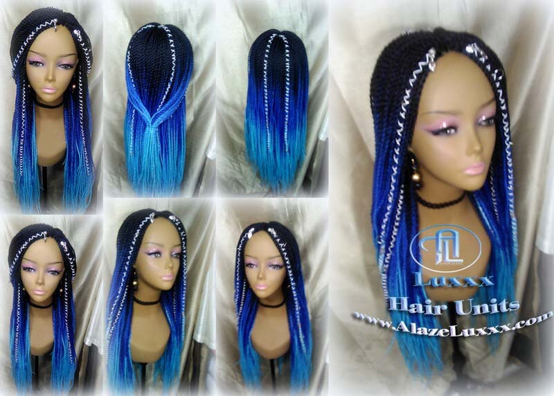 Senegalese Twist Blue Ombre  Braid Wig Unicorn Mermaid Small Long Micro Braids Royal Baby Sky Blue  Wig Sale Alopecia Blue Braids