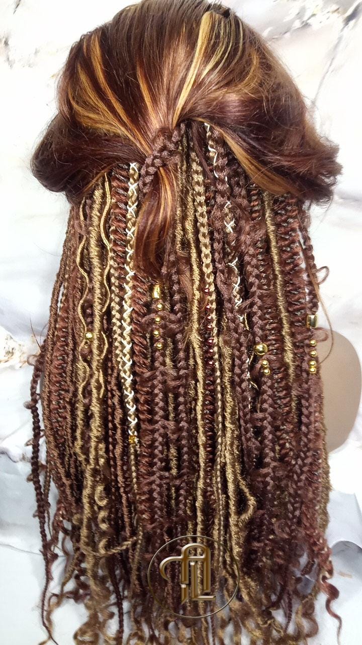 Human Hair Lace Frontal Dread Braid Twist Boho Synthetic Middle Part Bohemian Ombre Brown Blonde Long Wavy Curly Balayage Wig Viking Wig