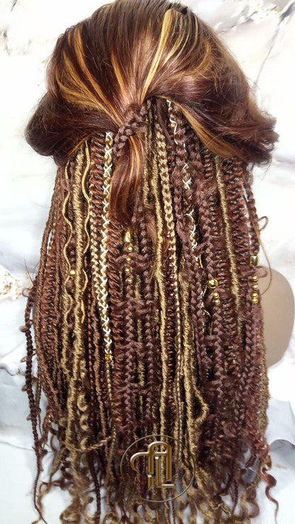 Human Hair Lace Frontal Dread Braid Twist Boho Synthetic Middle Part Bohemian Ombre Brown Blonde Long Wavy Curly Balayage Wig Viking Wig