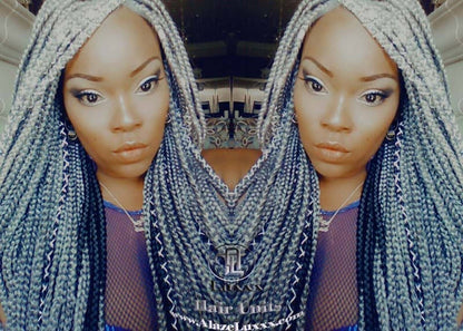 Box Braid 44 51 Wig Grey Gray Silver Lace Baby Hair Storm Long Medium Straight Glueless! Braid Lace Wig Pre Stretched Braiding Hair