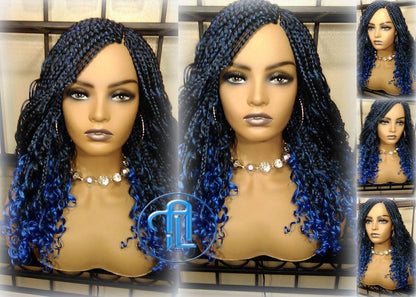 Blue Ombre Goddess Box Braids Mermaid curly long distressed bohemian braids Gradient Hair Short Curly 14/16in