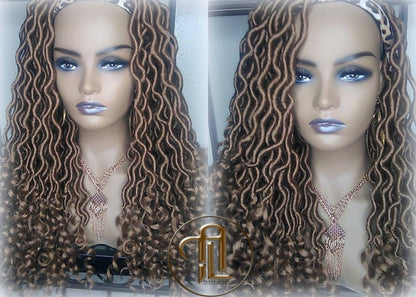 Headband Wig Blonde Honey Goddess Faux Gypsy Bohemian Boho Dread Loc Wig Blonde #27 Wavy Marley DE SE Dred Lock Blonde Crochet Braided Wigs