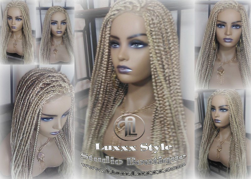 Box Braid Wig Blonde 613 27 Mix Ombre Balayage Honey Blonde Platinum Lace Baby Hair Straight! Braid Lace Wig for Black White Women Alopecia
