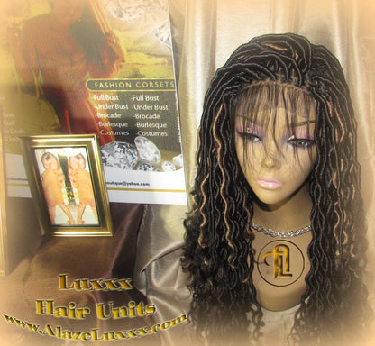 Goddess Faux Locs Wig Wavy LONG 4x4 Lace Closure w Baby Hairs Black Dreads Honey Blonde 27 Synthetic Marley Dred Lock Bohemian Goddess