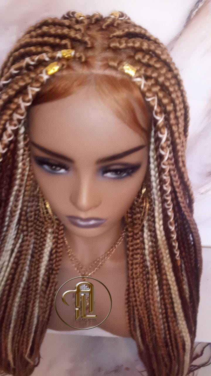 Lace Frontal Braid Wig Blonde Brown Ginger 27 30 613 Box Braid Wig Copper White Blonde Platinum Lace Baby Hair Unit Straight Glueless Braid