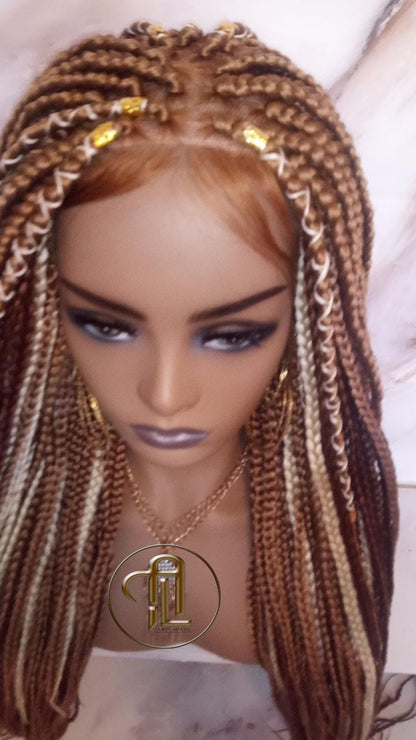 Lace Frontal Braid Wig Blonde Brown Ginger 27 30 613 Box Braid Wig Copper White Blonde Platinum Lace Baby Hair Unit Straight Glueless Braid