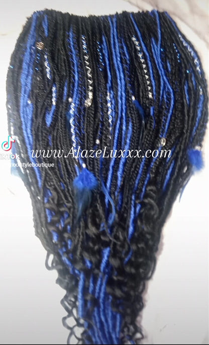 Blue Black SE Synthetic Dreads Braids Locs Mix Gray Blue Crochet Full Set Single Ended Dreadlock Extensions Dreadlocks Fake Faux Locs Witchy